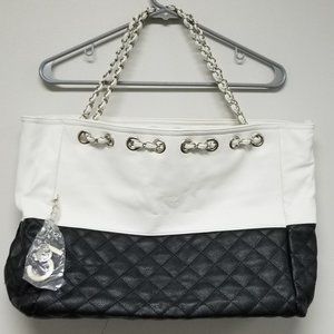 MG Collection Black And White Oversided Hobo Bag